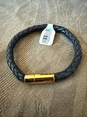 Skultuna Gold-Accent Braided Black Leather Bracelet